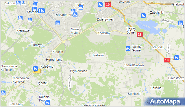 mapa Izabelin gmina Juchnowiec Kościelny, Izabelin gmina Juchnowiec Kościelny na mapie Targeo