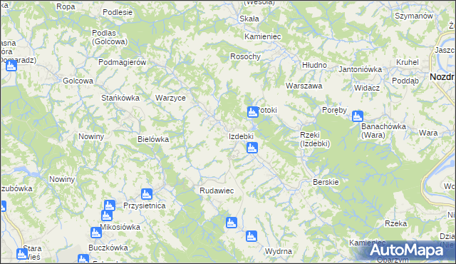 mapa Izdebki gmina Nozdrzec, Izdebki gmina Nozdrzec na mapie Targeo