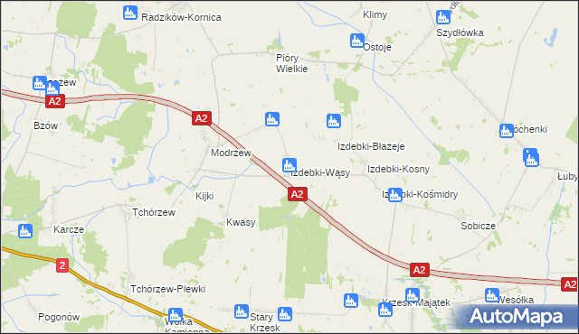 mapa Izdebki-Wąsy, Izdebki-Wąsy na mapie Targeo