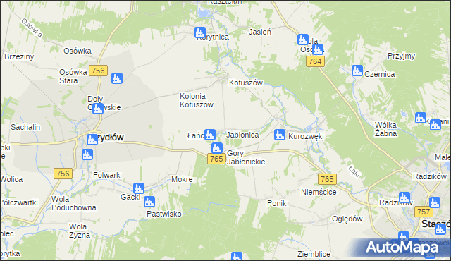 mapa Jabłonica gmina Szydłów, Jabłonica gmina Szydłów na mapie Targeo