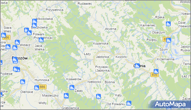mapa Jabłonka gmina Dydnia, Jabłonka gmina Dydnia na mapie Targeo