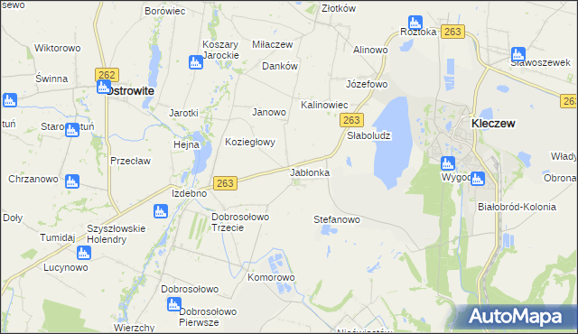 mapa Jabłonka gmina Kleczew, Jabłonka gmina Kleczew na mapie Targeo