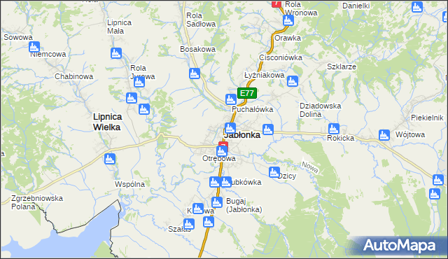 mapa Jabłonka powiat nowotarski, Jabłonka powiat nowotarski na mapie Targeo