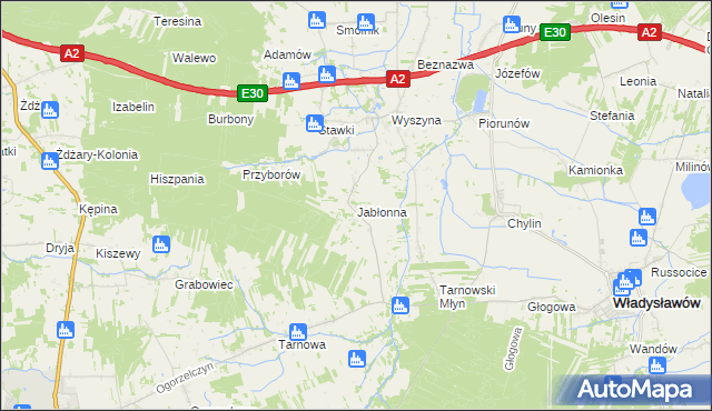 mapa Jabłonna gmina Władysławów, Jabłonna gmina Władysławów na mapie Targeo