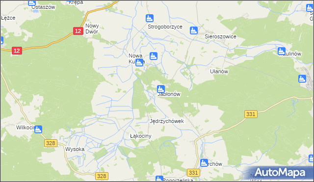 mapa Jabłonów gmina Chocianów, Jabłonów gmina Chocianów na mapie Targeo