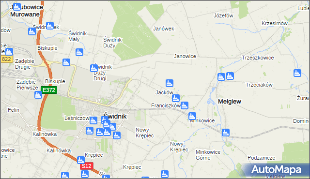 mapa Jacków gmina Mełgiew, Jacków gmina Mełgiew na mapie Targeo