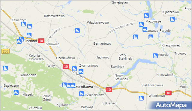 mapa Jackowo gmina Czernikowo, Jackowo gmina Czernikowo na mapie Targeo