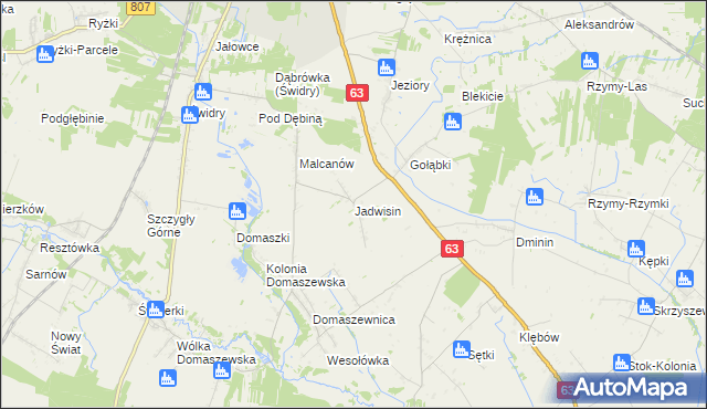 mapa Jadwisin gmina Łuków, Jadwisin gmina Łuków na mapie Targeo