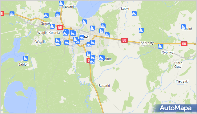 mapa Jagodne gmina Pisz, Jagodne gmina Pisz na mapie Targeo