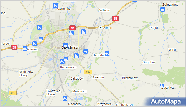 mapa Jagodnik gmina Świdnica, Jagodnik gmina Świdnica na mapie Targeo