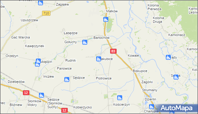 mapa Jakubice, Jakubice na mapie Targeo