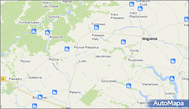 mapa Jakubkowo gmina Radomin, Jakubkowo gmina Radomin na mapie Targeo