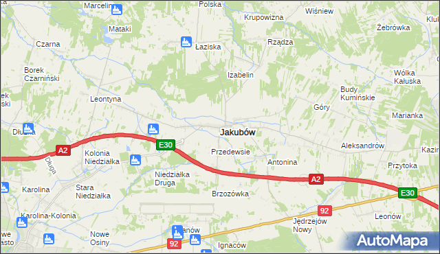 mapa Jakubów powiat miński, Jakubów powiat miński na mapie Targeo