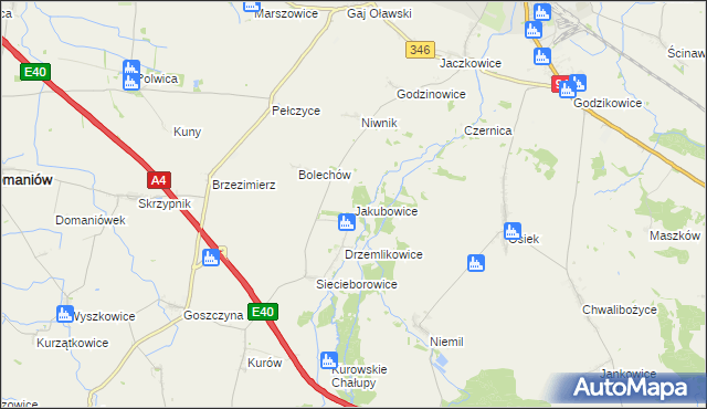 mapa Jakubowice gmina Oława, Jakubowice gmina Oława na mapie Targeo