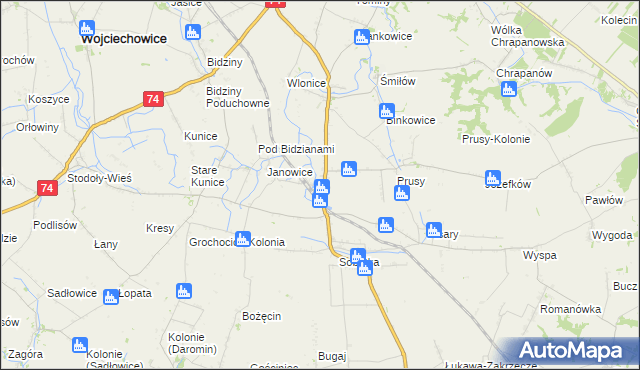 mapa Jakubowice gmina Ożarów, Jakubowice gmina Ożarów na mapie Targeo