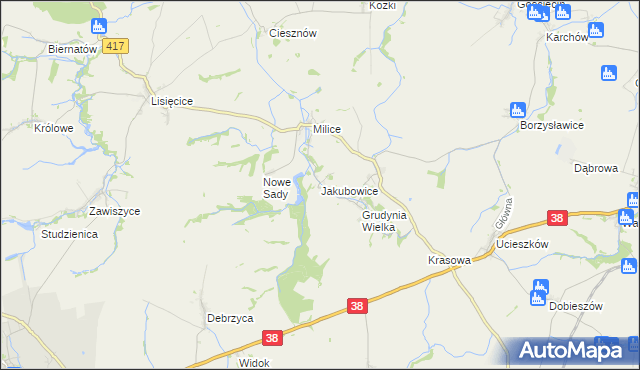 mapa Jakubowice gmina Pawłowiczki, Jakubowice gmina Pawłowiczki na mapie Targeo
