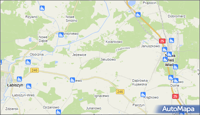 mapa Jakubowo gmina Nowa Wieś Wielka, Jakubowo gmina Nowa Wieś Wielka na mapie Targeo