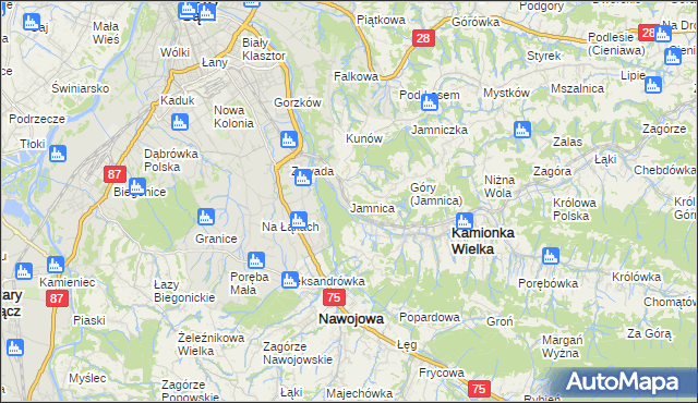 mapa Jamnica gmina Kamionka Wielka, Jamnica gmina Kamionka Wielka na mapie Targeo
