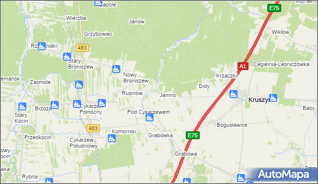 mapa Jamno gmina Mykanów, Jamno gmina Mykanów na mapie Targeo