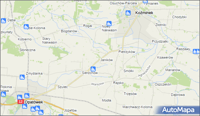 mapa Janików gmina Opatówek, Janików gmina Opatówek na mapie Targeo