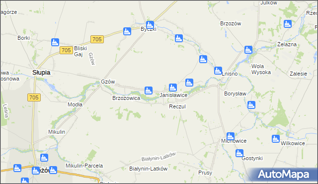 mapa Janisławice gmina Głuchów, Janisławice gmina Głuchów na mapie Targeo