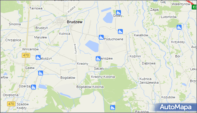 mapa Janiszew gmina Brudzew, Janiszew gmina Brudzew na mapie Targeo