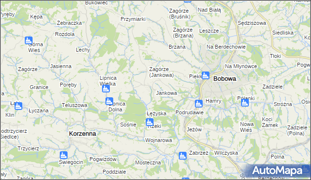 mapa Jankowa gmina Bobowa, Jankowa gmina Bobowa na mapie Targeo