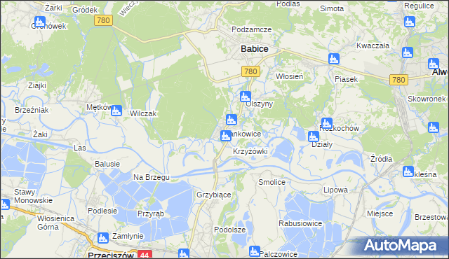 mapa Jankowice gmina Babice, Jankowice gmina Babice na mapie Targeo