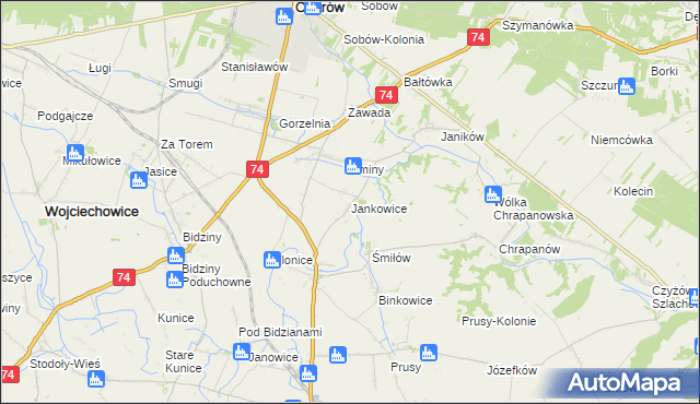 mapa Jankowice gmina Ożarów, Jankowice gmina Ożarów na mapie Targeo