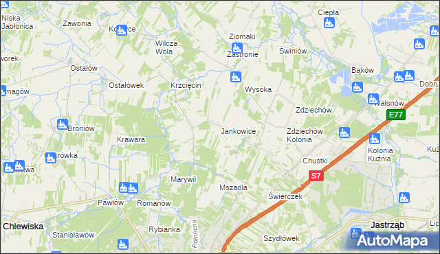 mapa Jankowice gmina Szydłowiec, Jankowice gmina Szydłowiec na mapie Targeo