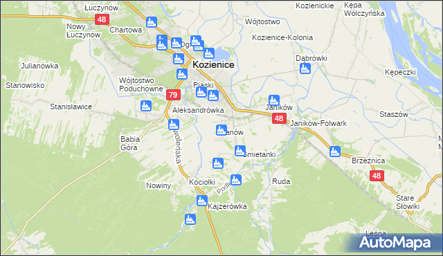 mapa Janów gmina Kozienice, Janów gmina Kozienice na mapie Targeo
