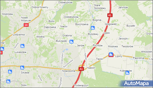 mapa Janów gmina Nowosolna, Janów gmina Nowosolna na mapie Targeo