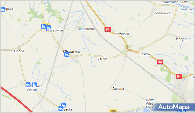 mapa Janów gmina Olszanka, Janów gmina Olszanka na mapie Targeo