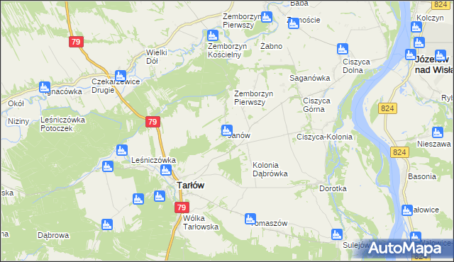 mapa Janów gmina Tarłów, Janów gmina Tarłów na mapie Targeo