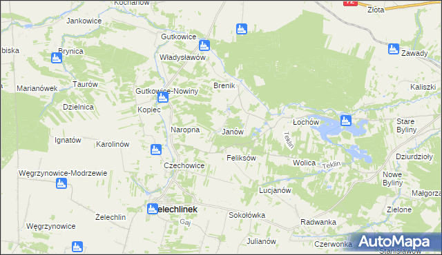 mapa Janów gmina Żelechlinek, Janów gmina Żelechlinek na mapie Targeo