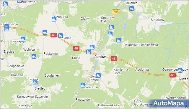 mapa Janów powiat częstochowski, Janów powiat częstochowski na mapie Targeo