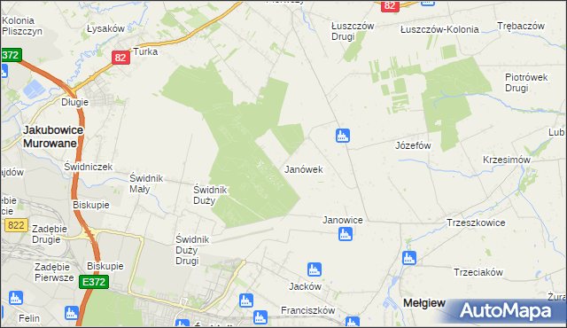 mapa Janówek gmina Mełgiew, Janówek gmina Mełgiew na mapie Targeo