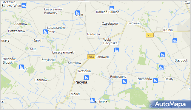 mapa Janówek gmina Pacyna, Janówek gmina Pacyna na mapie Targeo