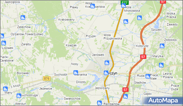 mapa Janówek gmina Tarczyn, Janówek gmina Tarczyn na mapie Targeo