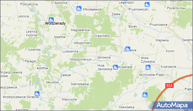 mapa Janowice gmina Pabianice, Janowice gmina Pabianice na mapie Targeo