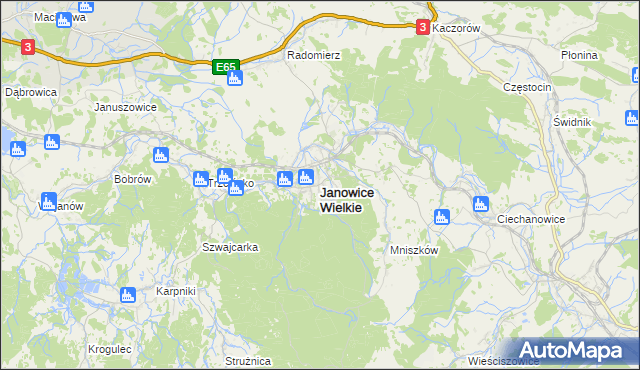 mapa Janowice Wielkie, Janowice Wielkie na mapie Targeo