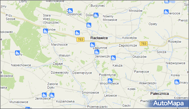 mapa Janowiczki gmina Racławice, Janowiczki gmina Racławice na mapie Targeo