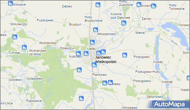 mapa Janowiec Wielkopolski, Janowiec Wielkopolski na mapie Targeo