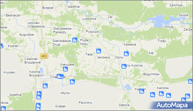 mapa Janówka gmina Szczerców, Janówka gmina Szczerców na mapie Targeo