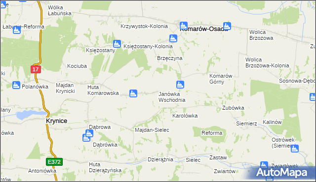 mapa Janówka Wschodnia, Janówka Wschodnia na mapie Targeo