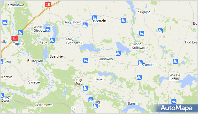 mapa Janówko gmina Brzozie, Janówko gmina Brzozie na mapie Targeo