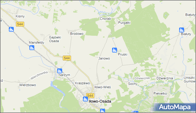 mapa Janowo gmina Iłowo-Osada, Janowo gmina Iłowo-Osada na mapie Targeo