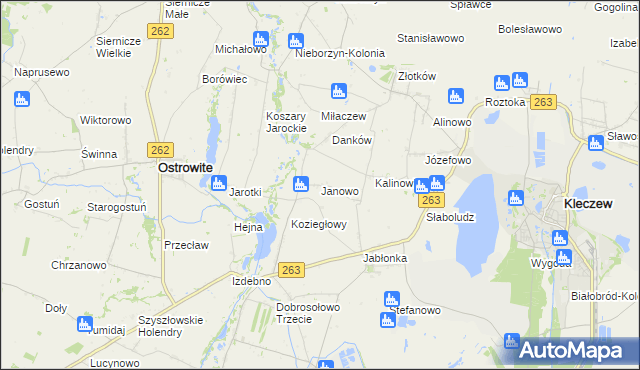 mapa Janowo gmina Kleczew, Janowo gmina Kleczew na mapie Targeo