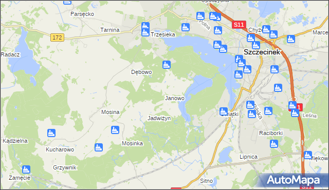 mapa Janowo gmina Szczecinek, Janowo gmina Szczecinek na mapie Targeo