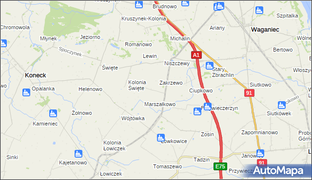 mapa Janowo gmina Waganiec, Janowo gmina Waganiec na mapie Targeo